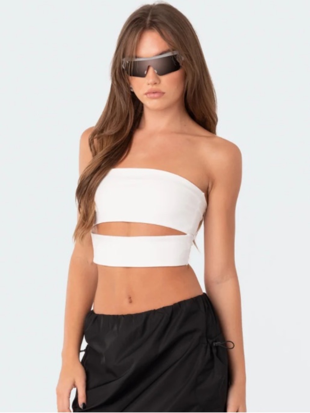 Edikted white cropped cut-out tube top.